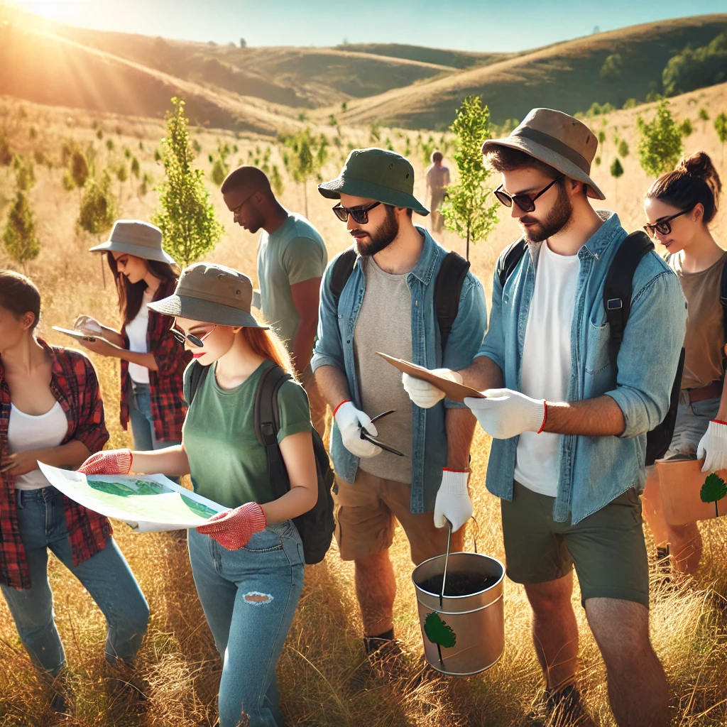 木を植える場所を探すボランティアのイメージ画像