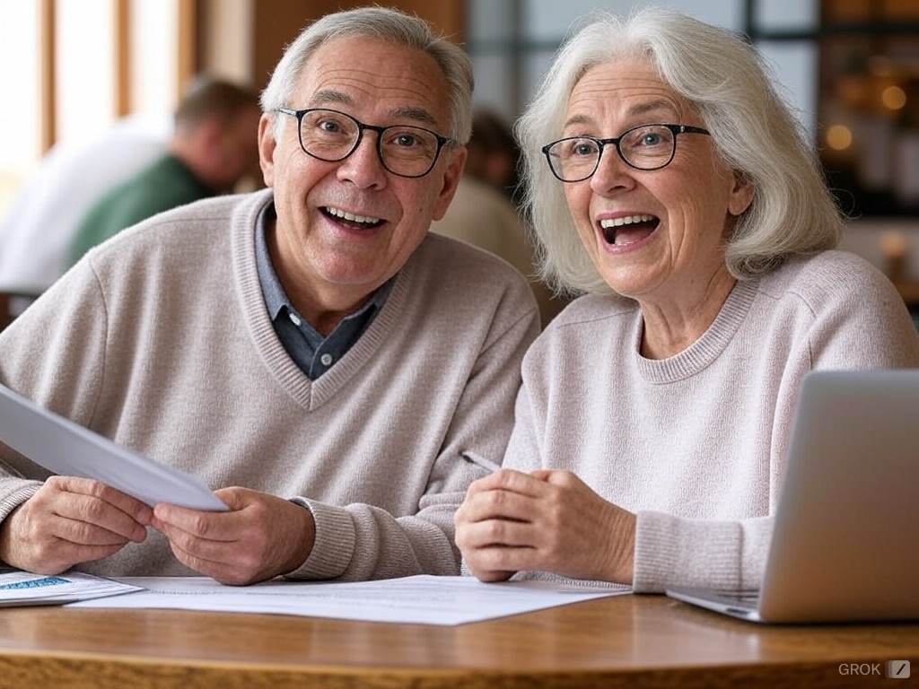 成功を喜ぶシニア男女